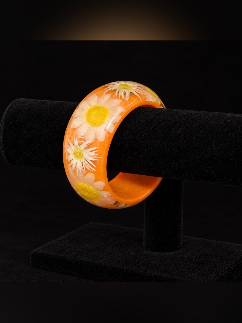 Orange Daisy Wide Acrylic Bangle Bracelet